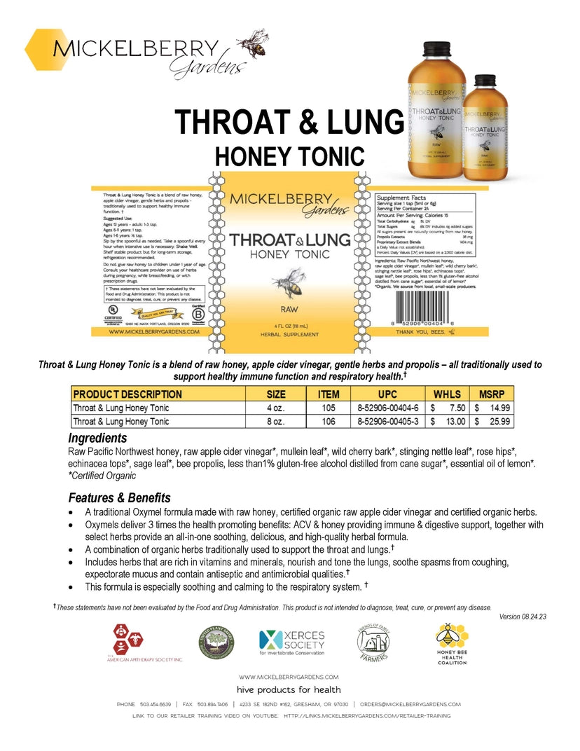 Throat & Lung Honey Tonic – Organic Herbal Support (4 oz. & 8 oz.)